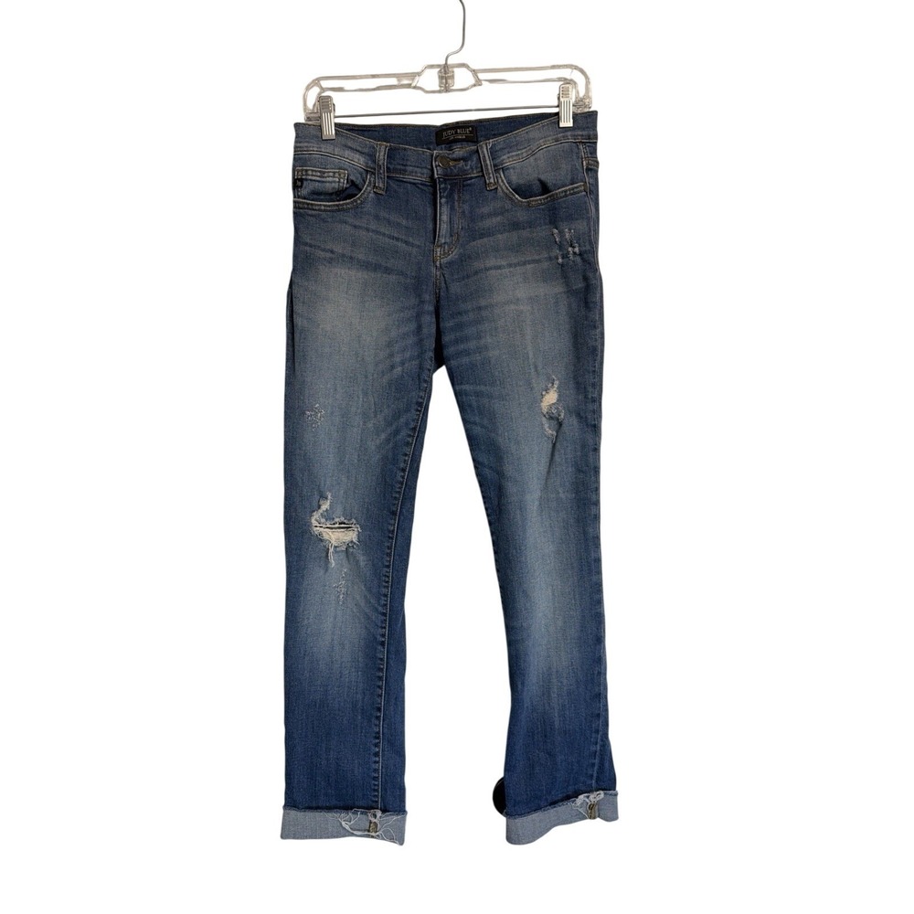 Judy Blue Distressed Skinny Jeans Blue Mid Rise Raw Hem Cuffed Denim 30x28